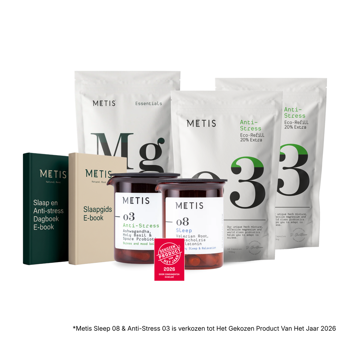 Metis 90-dagen rust routine: 3 x 30 capsules Anti-Stress 03 met Sleep 08, magnesium en twee e-books cadeau bij je eerste levering